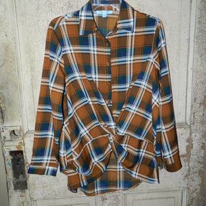 She + Sky Plaid Womens Top Size Small (V-31)